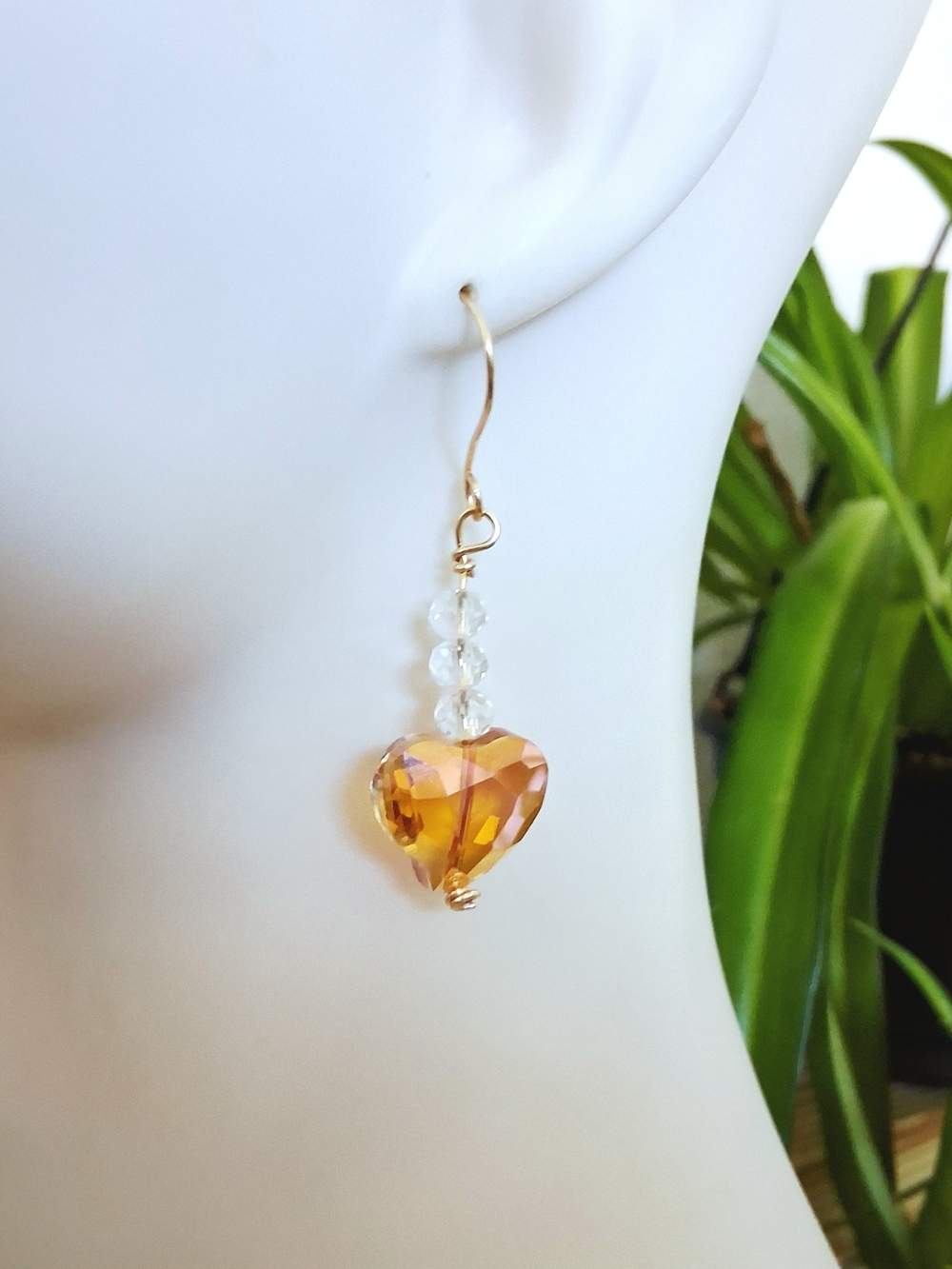 Gold-Tone Iridescent Orange Heart Drop Earrings - Picture 5 of 5